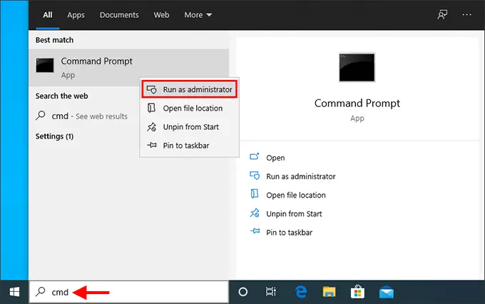 Step 1 of Running network troubleshooting commands in Windows Command Prompt