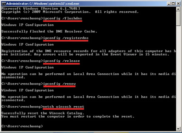 Step 2 of Running network troubleshooting commands in Windows Command Prompt